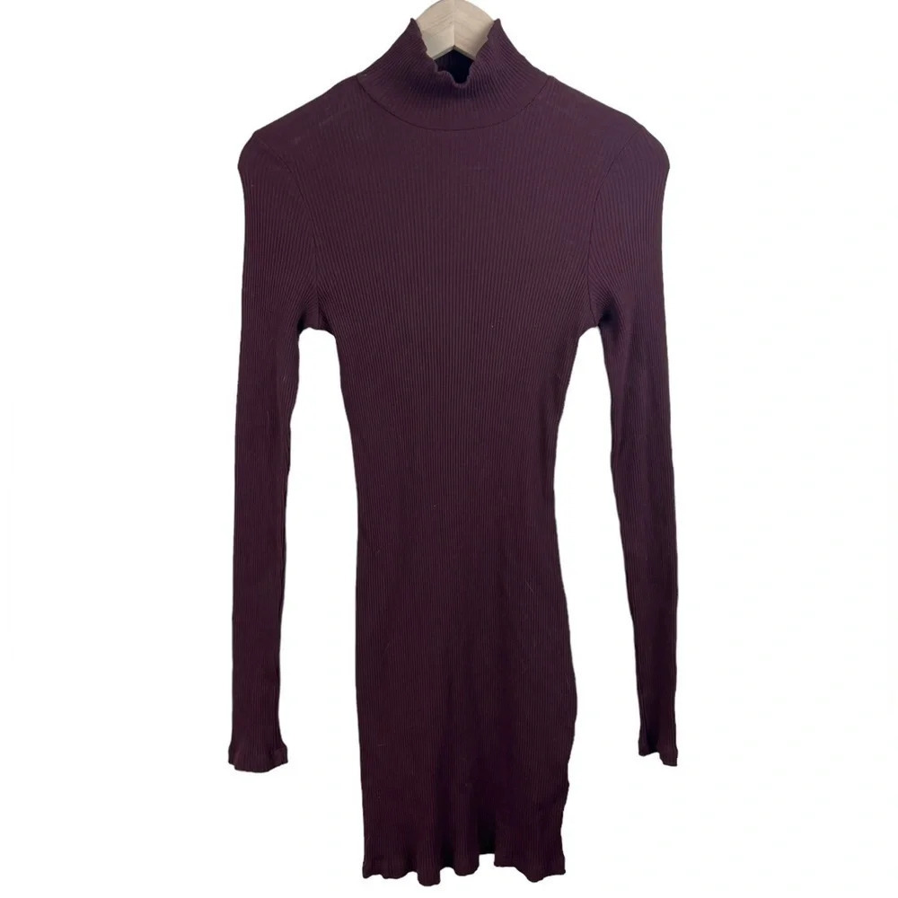 Free People • Beach Burgundy Ribbed Long Sleeve Mock Neck Dress